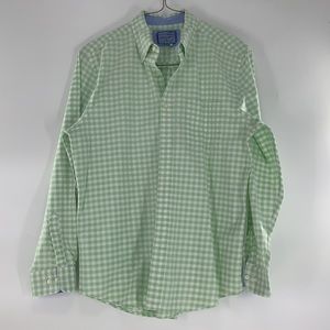 Mens Saddlebred Vintage Oxford Size L Green White Plaid button up long sleeve